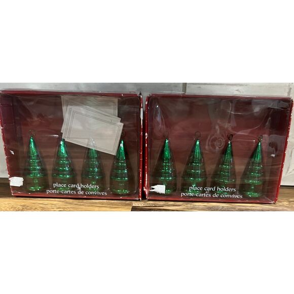Pier 1 Imports Green Christmas Tree Place Card Holders Lot of 8 Holiday Decor - Picture 1 of 4